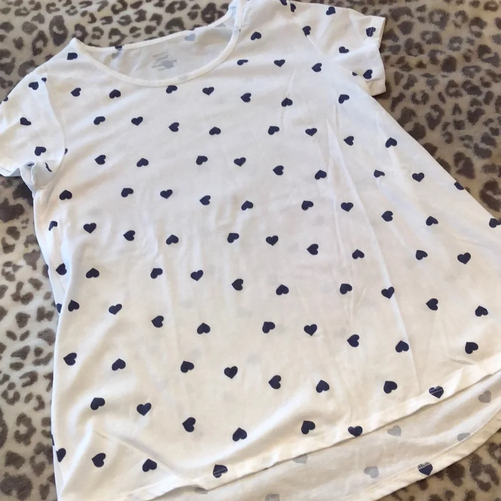 NWOT Old Navy White Blue Heart Relaxed Fit T-shirt Size XXL 16